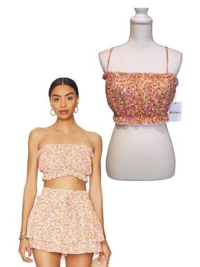 NWT Show Me Your Mumu Beachy Blossom Dakota Smocked Crop Top Spaghetti Strap L
